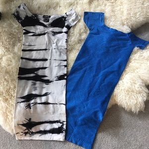 Bebe bodycon dress in Blue or Black and white tie dye.